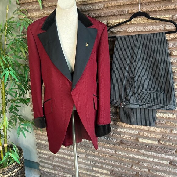 Flash Gordon Vintage 80s Cosplay Red Long Tail Tuxedo Jacket Vest Striped Pants - Picture 1 of 14